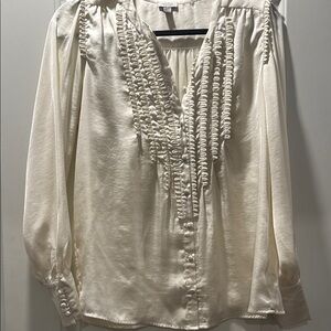 Cream Ruffled Bib Collar Blouse satin